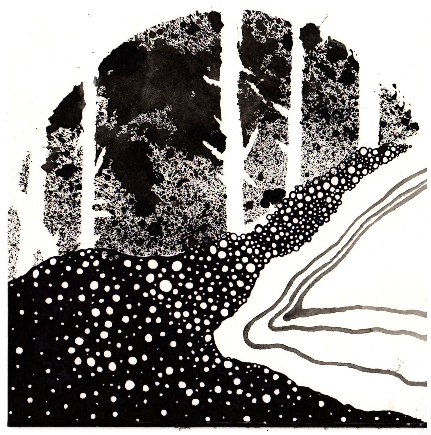 River, Collaborative Ink Drawing, 6” x 6” 2021