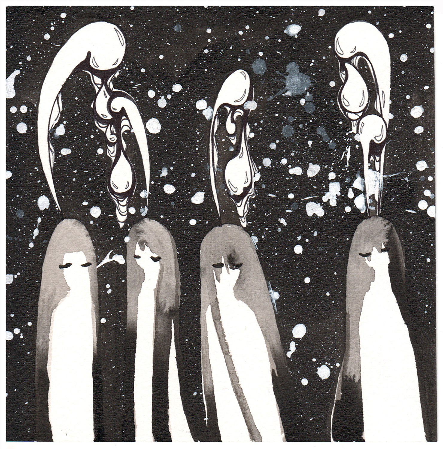Summon #3, Collaborative Ink Drawing, 6” x 6” 2021