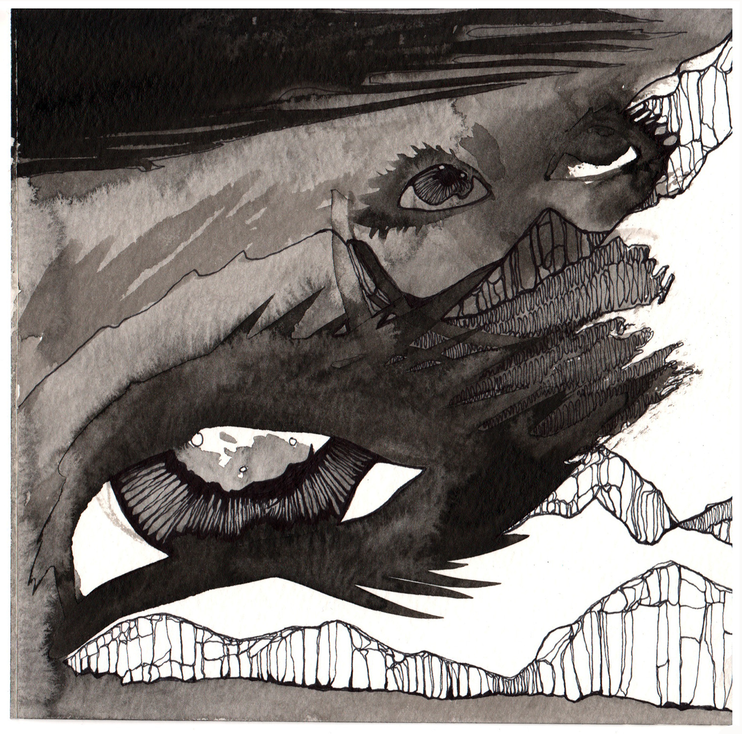 Summon #6, Collaborative Ink Drawing, 6” x 6” 2021