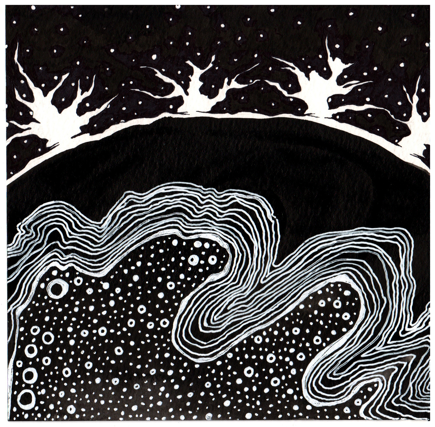 Surfacing, Collaborative Ink Drawing, 6” x 6” 2021